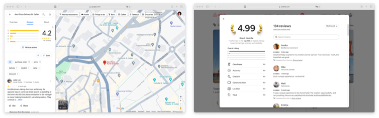 Google Maps and AirBnB Ratings